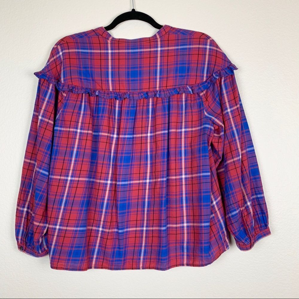 Madewell Red Blue Plaid Ruffle Button Down Shirt Womens Large - Picture 8 of 8